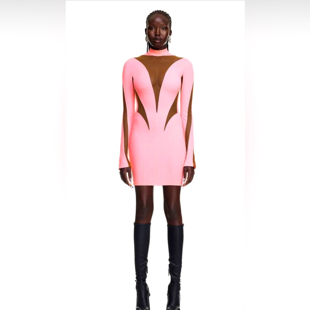 🛑SOLD🛑 MUGLER x H&M mesh paneled dress swirl